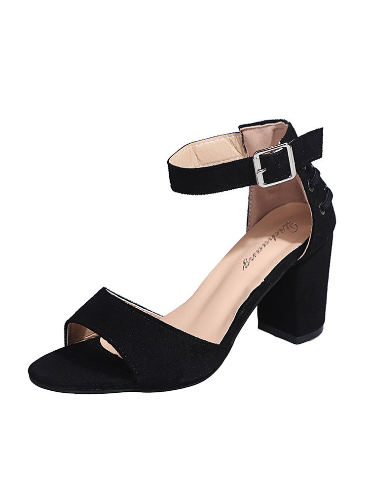 
	Large Size Women Suede Peep Toe Solid Color Buckle Strap Heels Sandals