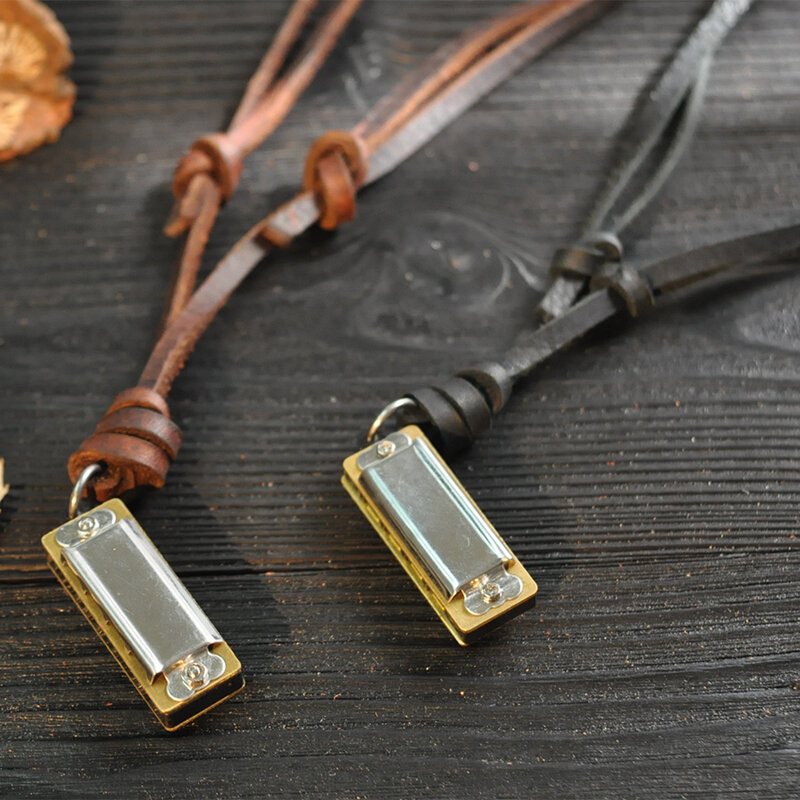 
	Personality Vintage Men Women Necklace Mini Cowhide Chain Alloy Harmonica Pendant Necklace