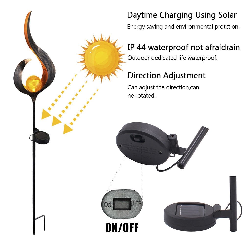 
	Solar Power Metal LED Ornament Landscape Light Outdoor Flame Effect Lawn Yard Garden