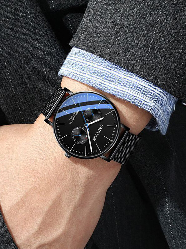 
	Business Men Watch Thin Dial Steel Mesh Band Luminous Quartz Watch