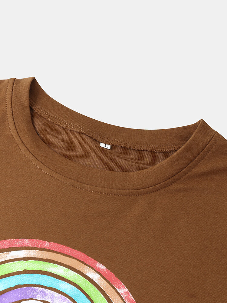 
	Rainbow Print O-neck Long Sleeve Casual Sweatshirt for Women