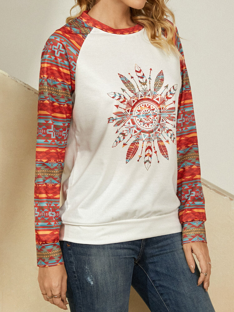 
	Tribal Pattern Raglan Sleeve O-neck Sweatshirt For Women