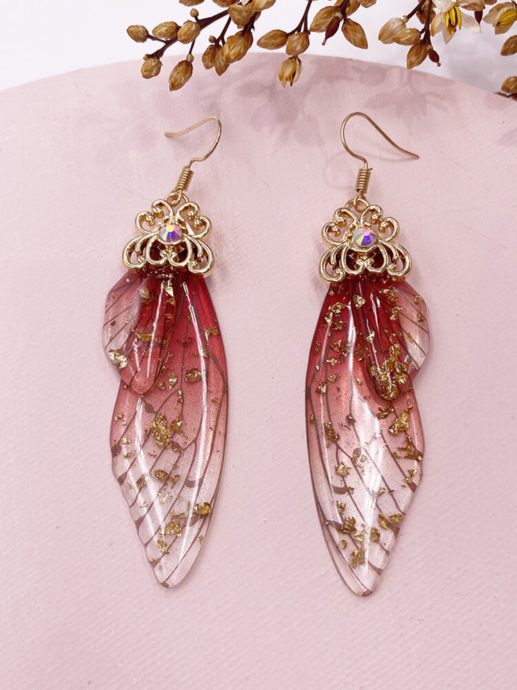 
	Vintage S925 Sterling Silver Butterfly Long Cicada Wings Gradient Earrings