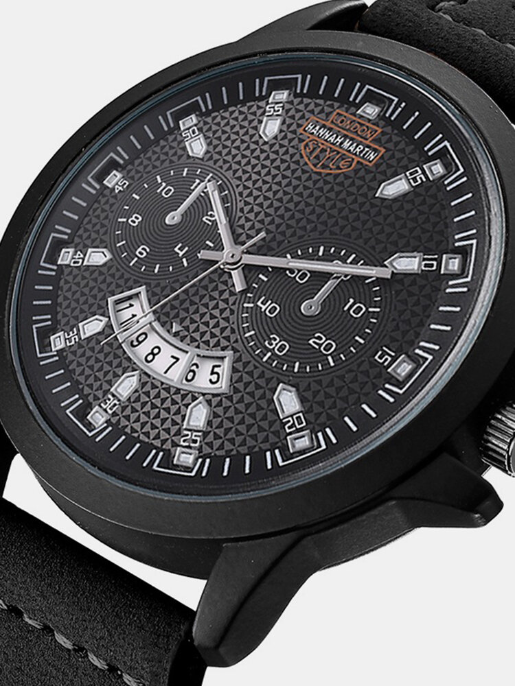 
	Vintage Men Watch Spiral Dial Leather Band Waterproof Calendar Quartz Watch