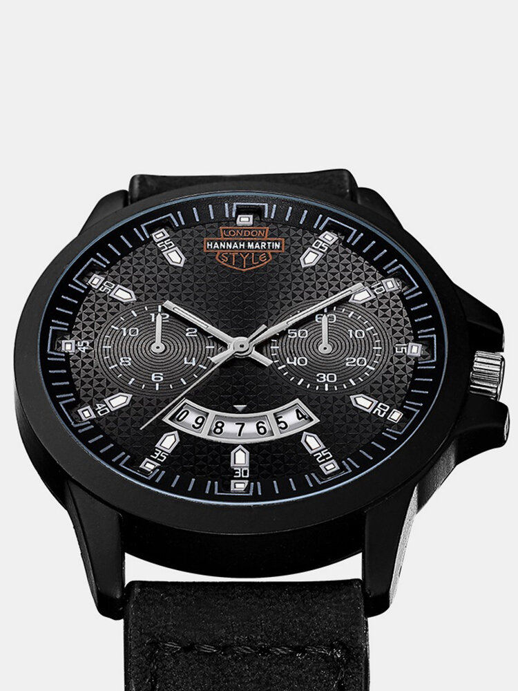 
	Vintage Men Watch Spiral Dial Leather Band Waterproof Calendar Quartz Watch