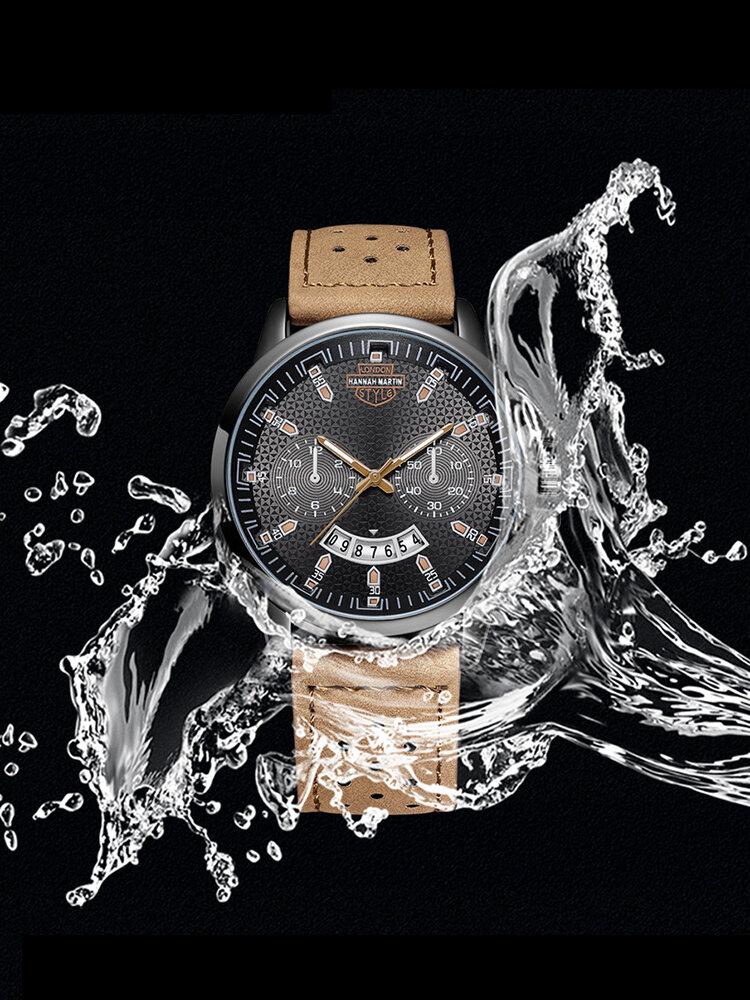 
	Vintage Men Watch Spiral Dial Leather Band Waterproof Calendar Quartz Watch