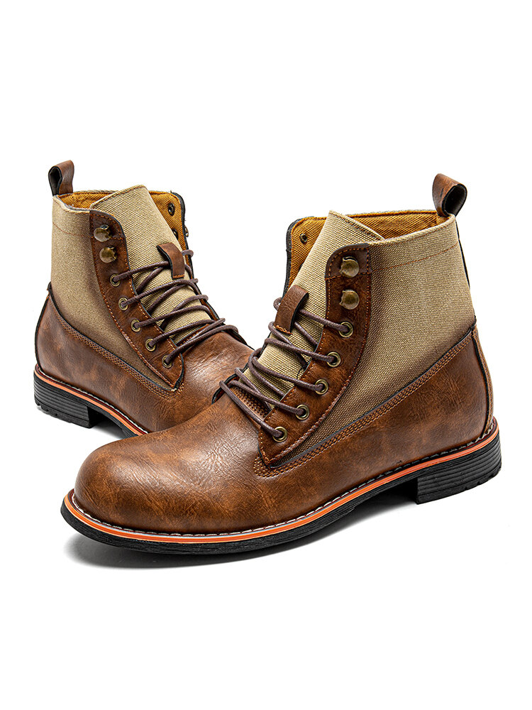 
	Men Retro PU Non Slip Splicing Casual Short Calf Boots