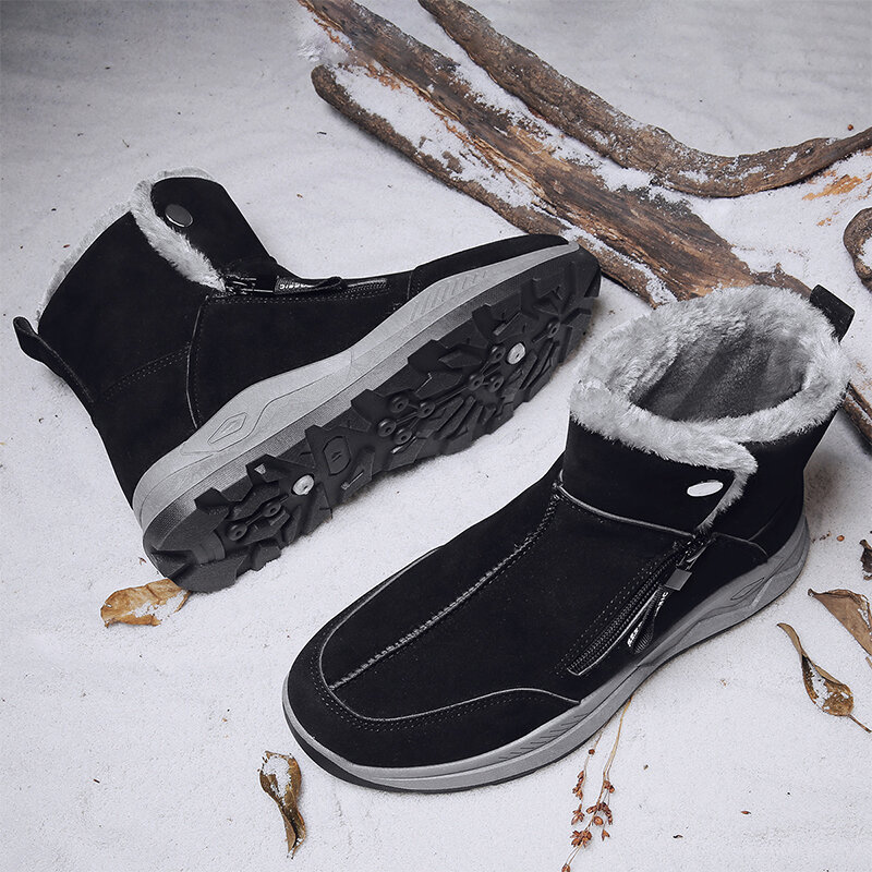 
	Men Brief Warm Lining Side Zip Non-slip Pure Color Suede Casual Boots