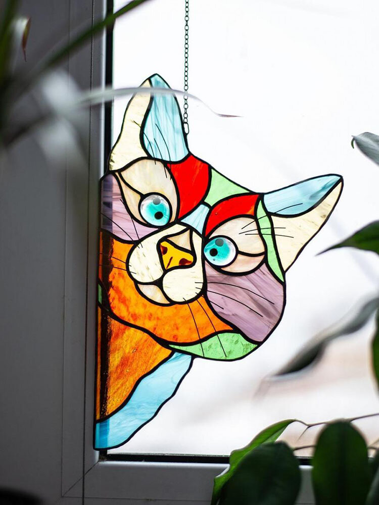 
	Cute Animal Pattern Hanging Decor Cat/Dog Print Sun Catcher Window Hanging Ornament Pendant For Garden Window Wall Door