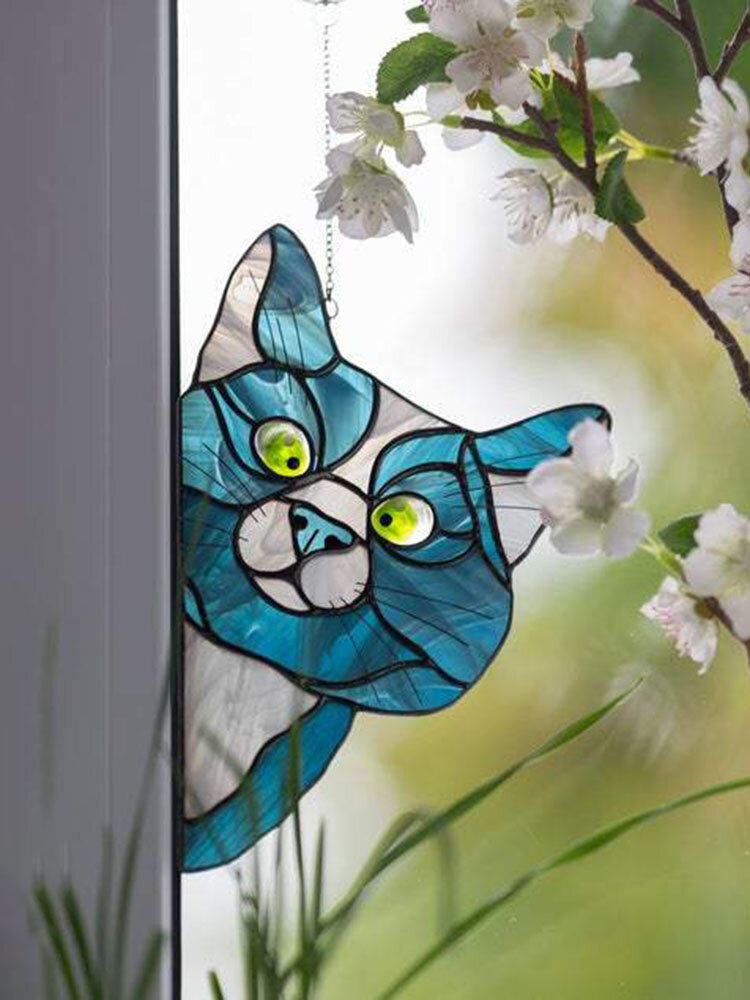 
	Cute Animal Pattern Hanging Decor Cat/Dog Print Sun Catcher Window Hanging Ornament Pendant For Garden Window Wall Door