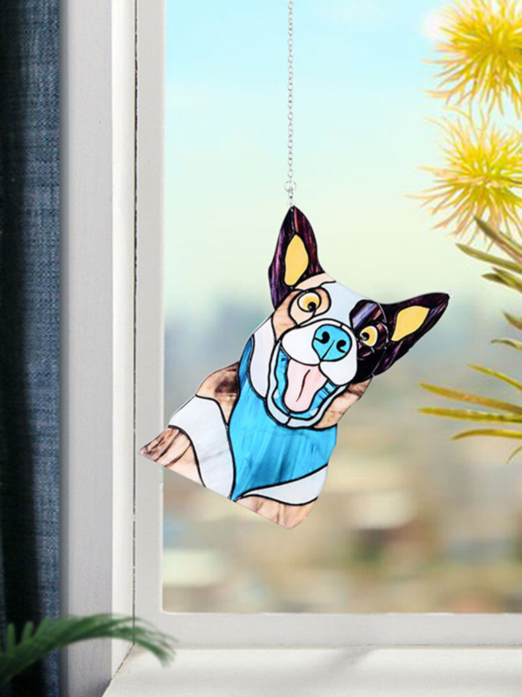 
	Cute Animal Pattern Hanging Decor Cat/Dog Print Sun Catcher Window Hanging Ornament Pendant For Garden Window Wall Door