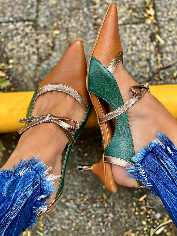 
	Womens Fashion Pointed Toe Side Cut-out Colorblock Mary Jane Heels