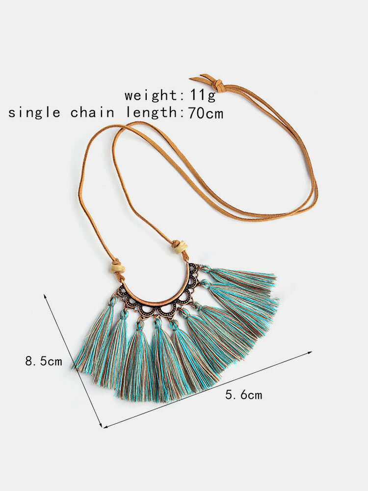 
	Bohemian Cotton Thread Tassel Long Necklace