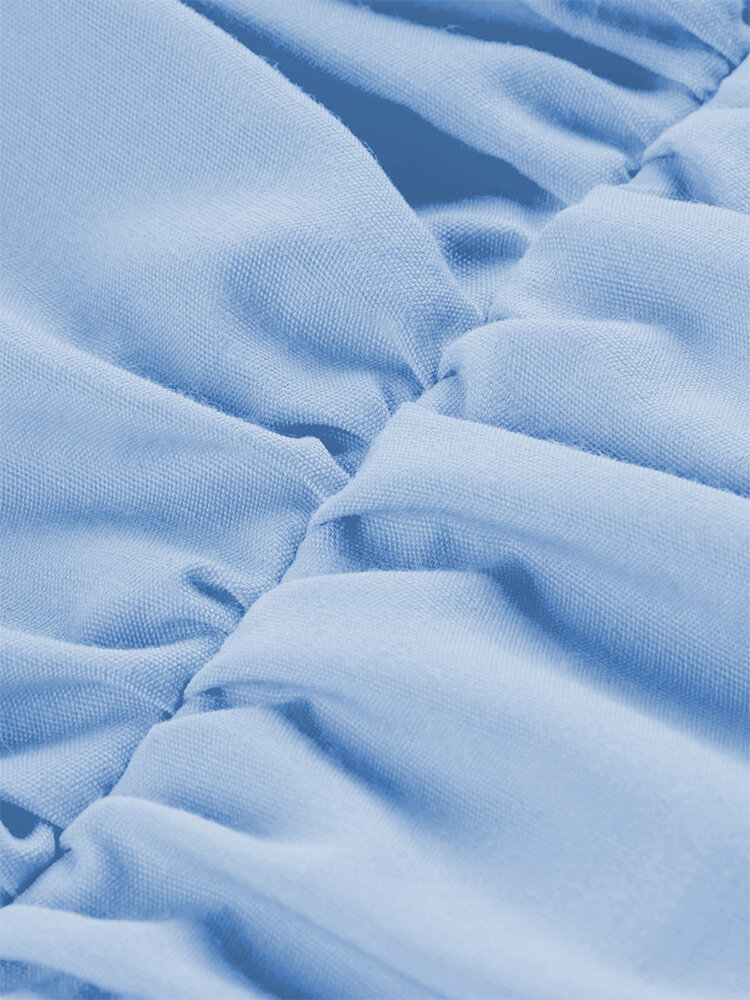 
	Solid Puff Sleeve Folds Ruffle Short Sleeve Casual Dress