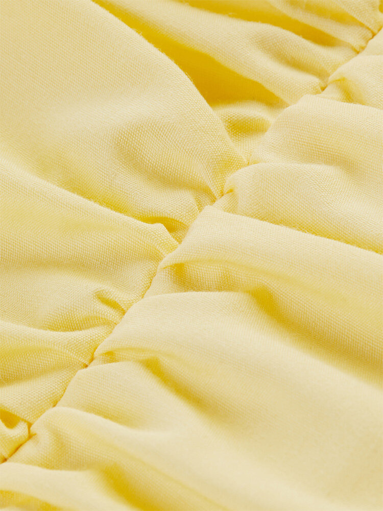 
	Solid Puff Sleeve Folds Ruffle Short Sleeve Casual Dress