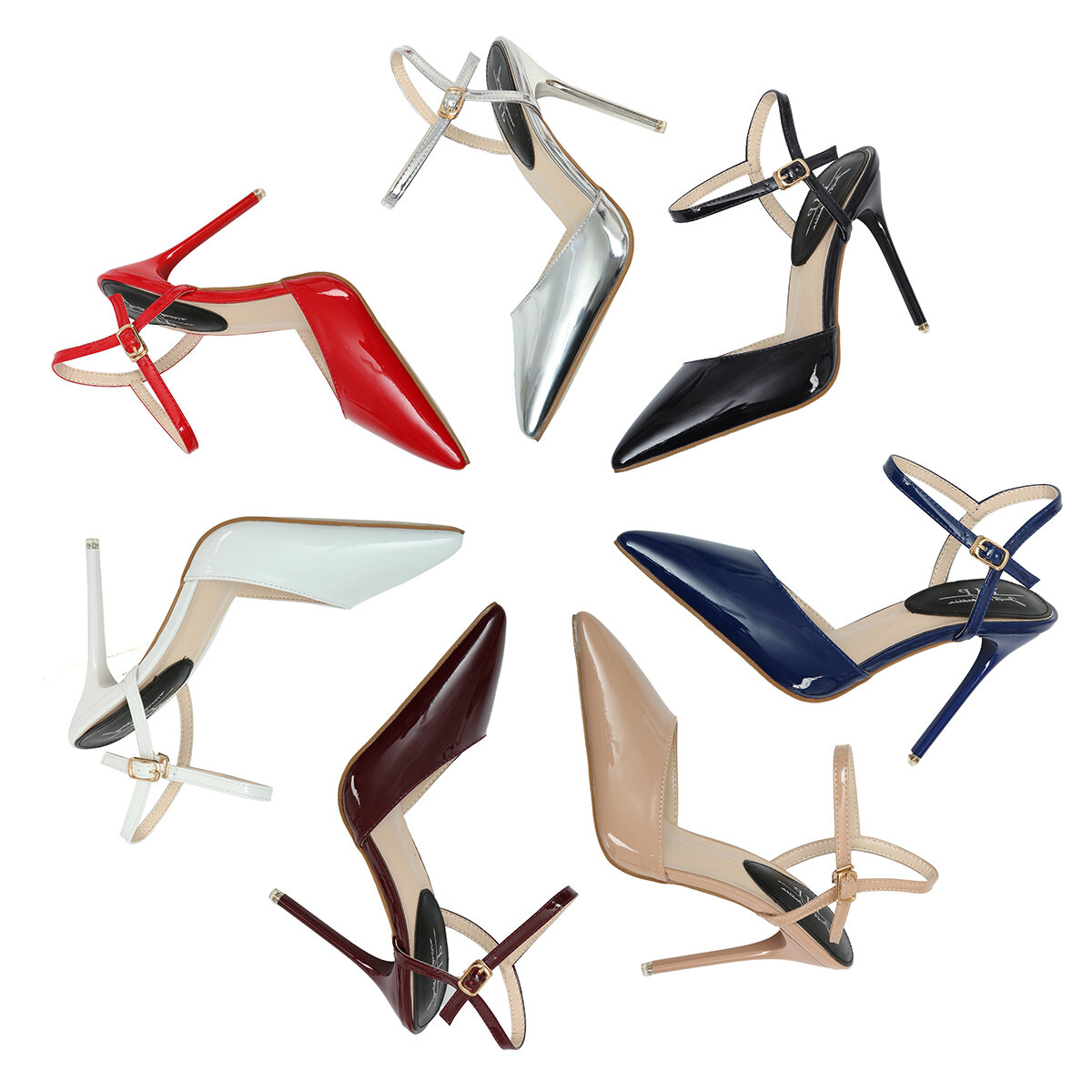 
	Sexy Stiletto Heel Pointed Toe Solid Buckle Strap Pumps