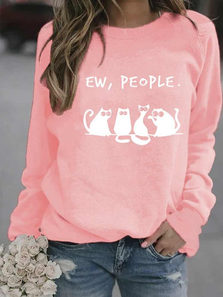 
	Black Cat Print Long Sleeves O-neck Casual Sweatshirt For Women