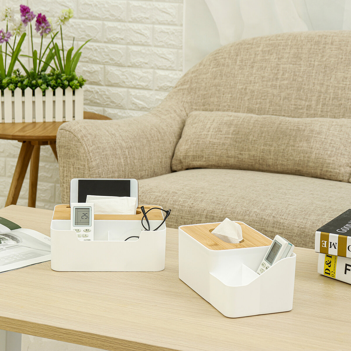 
	Multifunction Pen Pencil Remote Control Wooden Napkin Tissue Box Cover Holder Desk Storage Box Container for Home and Office Use