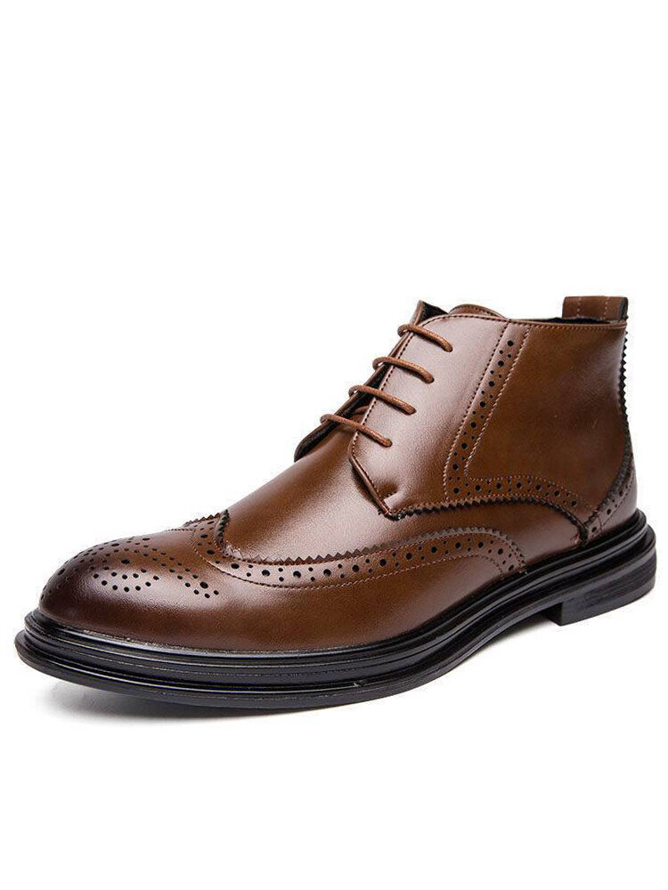 
	Men Brogue Vintage Pointed-toe Lace Up Ankle Boots