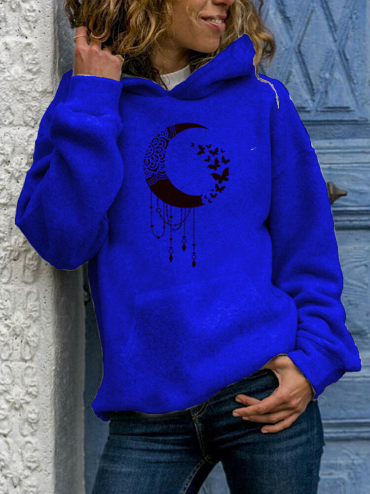 
	Cartoon Moon Print Casual Long Sleeve Hoodie For Women
