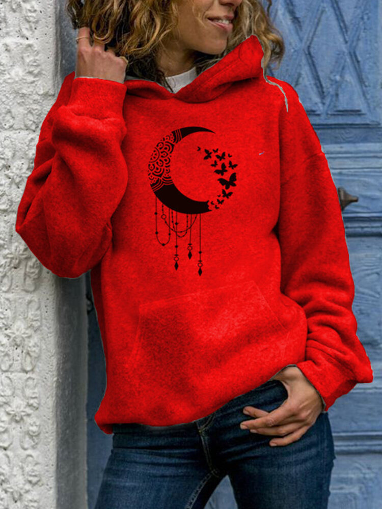 
	Cartoon Moon Print Casual Long Sleeve Hoodie For Women