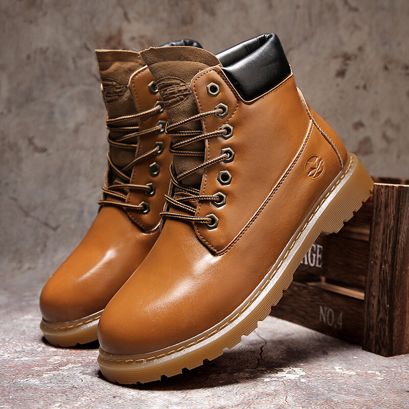 
	Men Stitching Non-slip Hard Wearing Round Toe Short Calf Boots