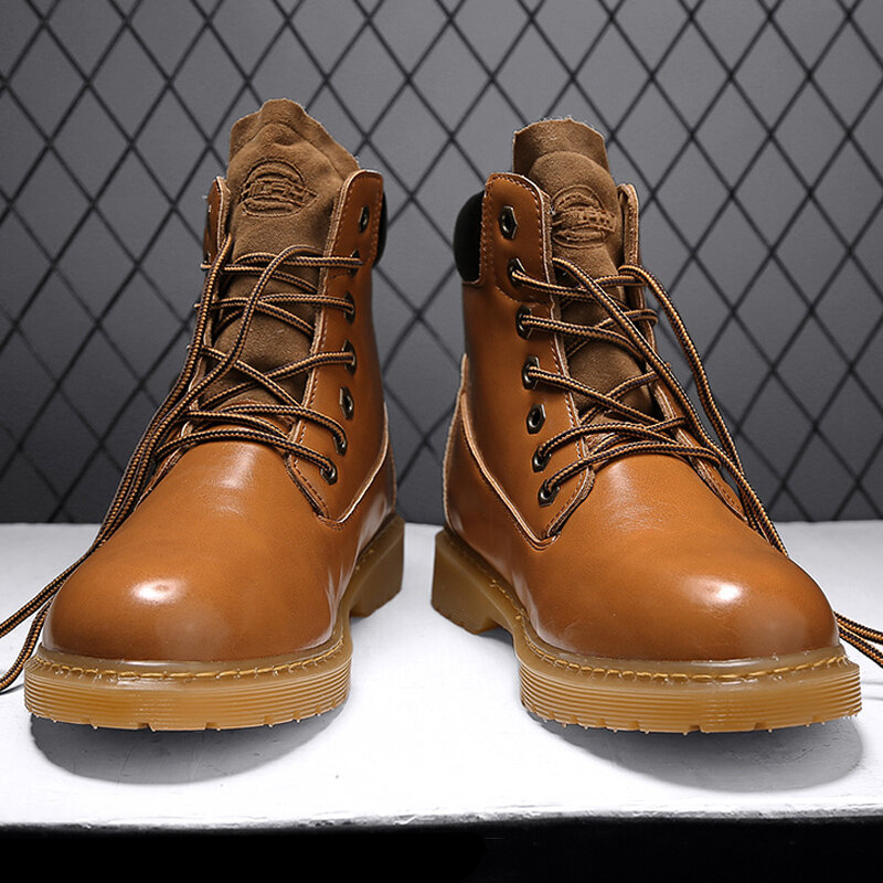 
	Men Stitching Non-slip Hard Wearing Round Toe Short Calf Boots