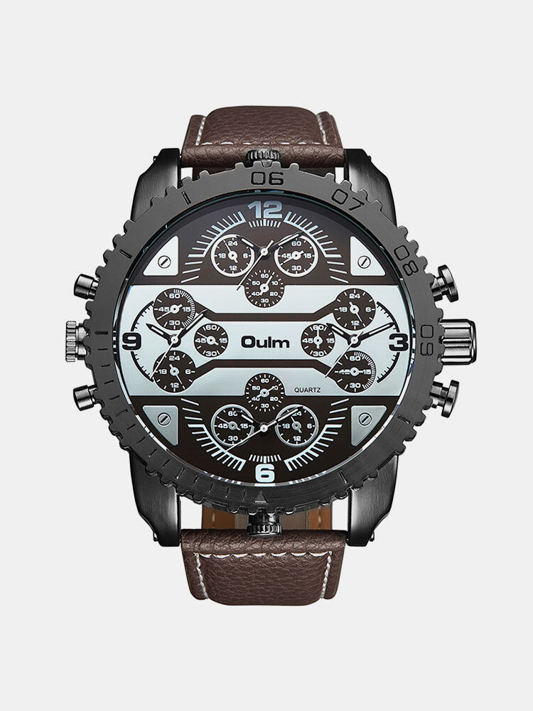 
	Vintage Men Watch Large Dial Multi-time Zone Watch Waterproof Quartz Watch
