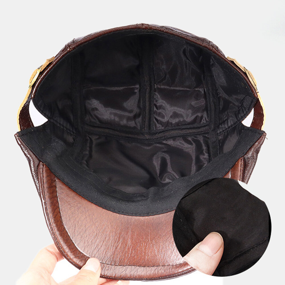 
	Men’s Genuine Leather Top Layer Cowhide Hat Spring And Autumn Single Leather Thin Single Layer Forward Cap