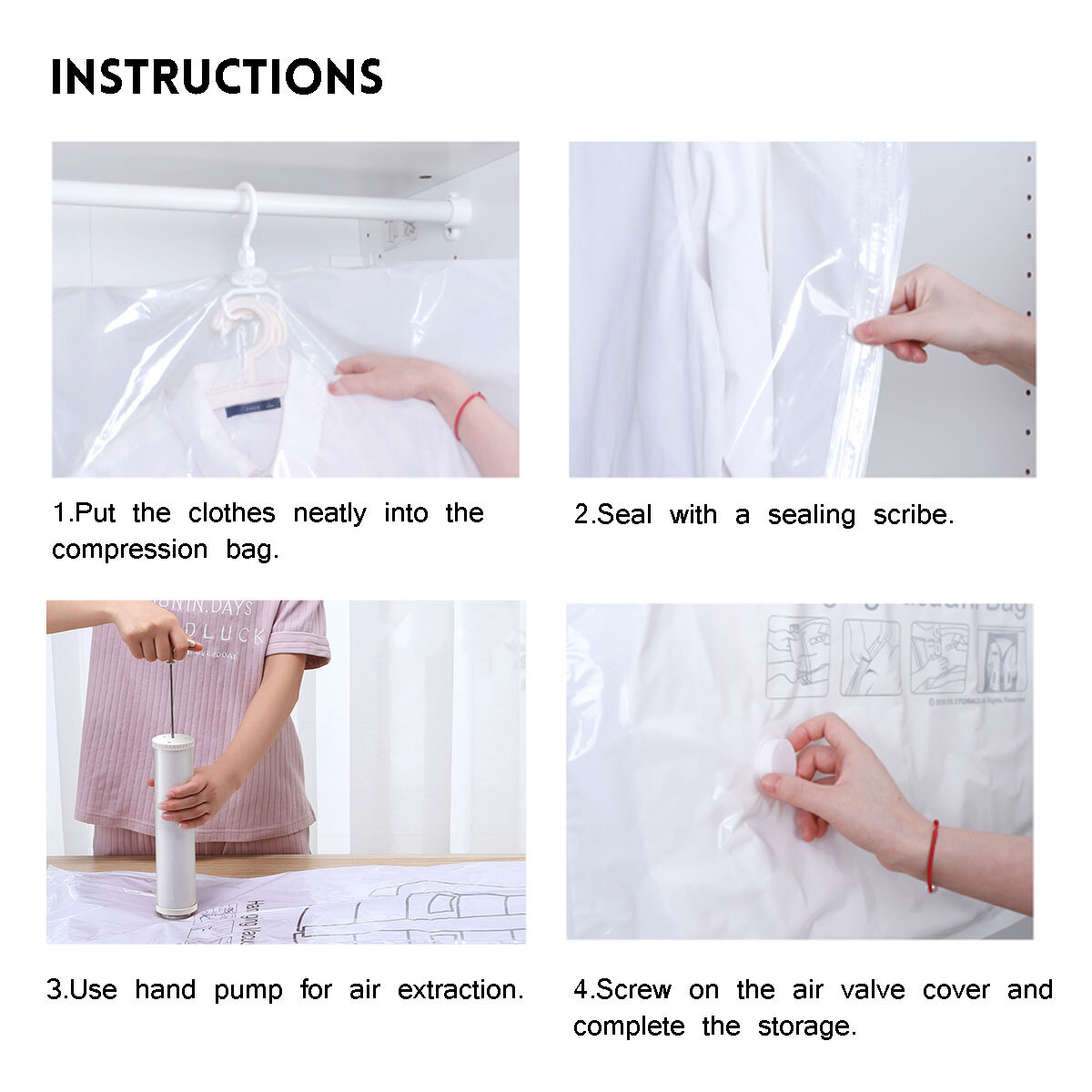 
	5 Piece Spacemaker Hanging Vacuum Sealed Storage Bags With Hand Pump – Clear