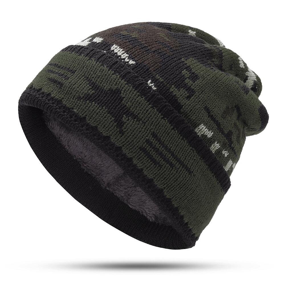 
	Mens Camouflage Wool Plush Beanie Hat Vintage Good Elastic Vintage Warm Winter Caps