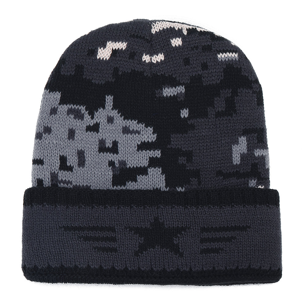 
	Mens Camouflage Wool Plush Beanie Hat Vintage Good Elastic Vintage Warm Winter Caps