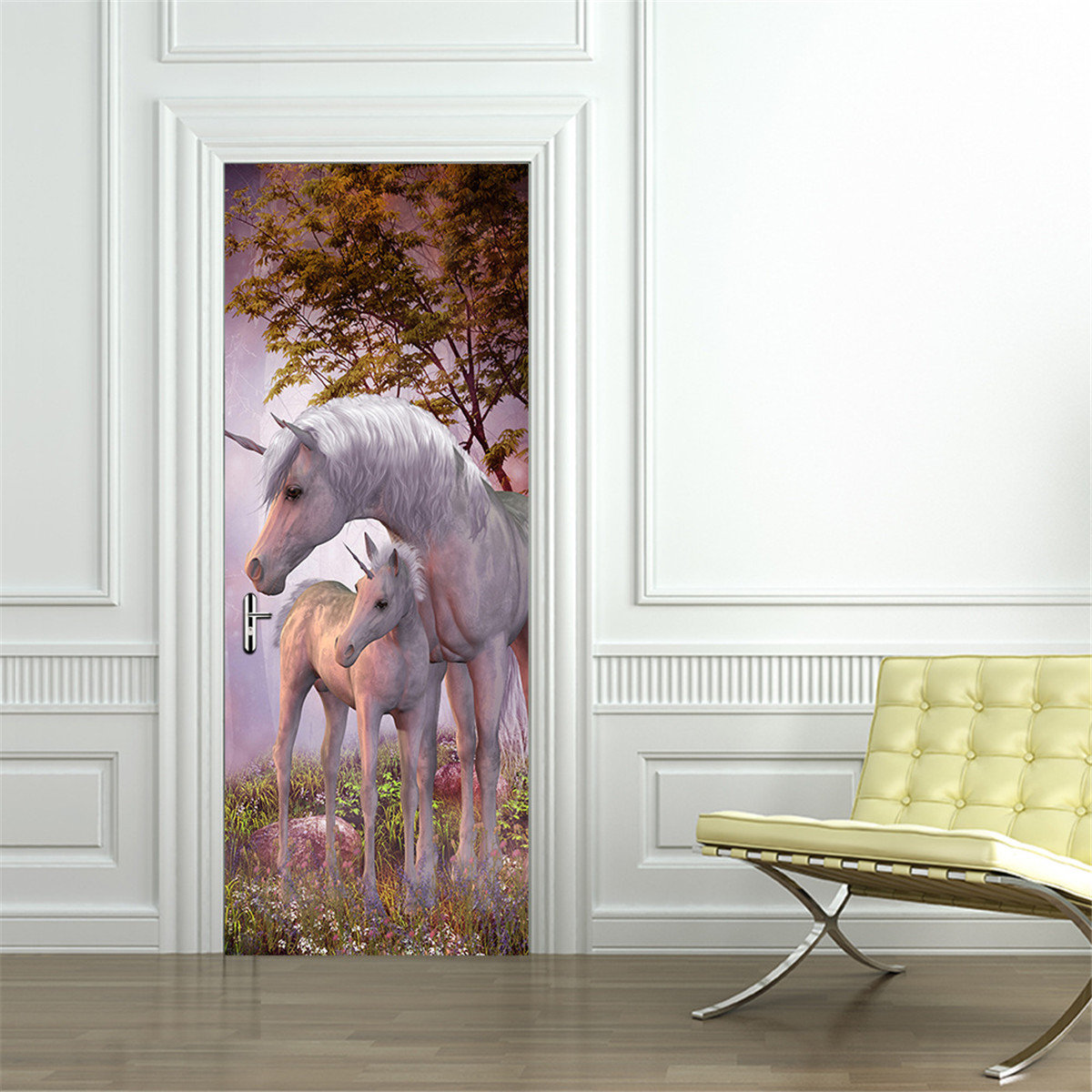 200X77CM 3D Unicorn PVC Self Adhesive Door Wall Sticker Living Room Mural Decor