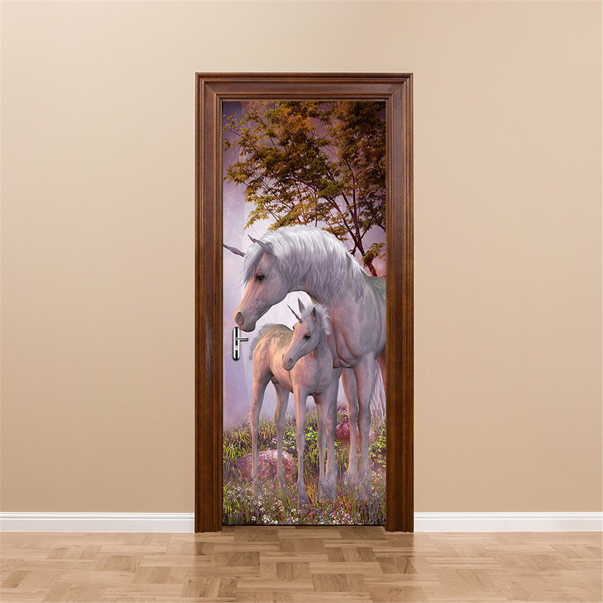 200X77CM 3D Unicorn PVC Self Adhesive Door Wall Sticker Living Room Mural Decor