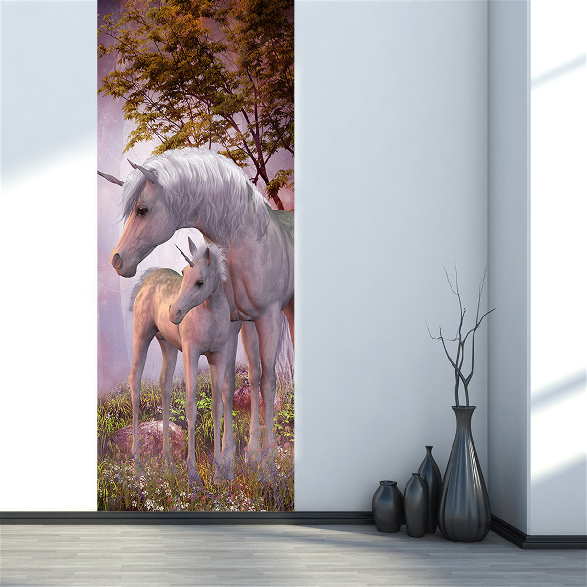 200X77CM 3D Unicorn PVC Self Adhesive Door Wall Sticker Living Room Mural Decor