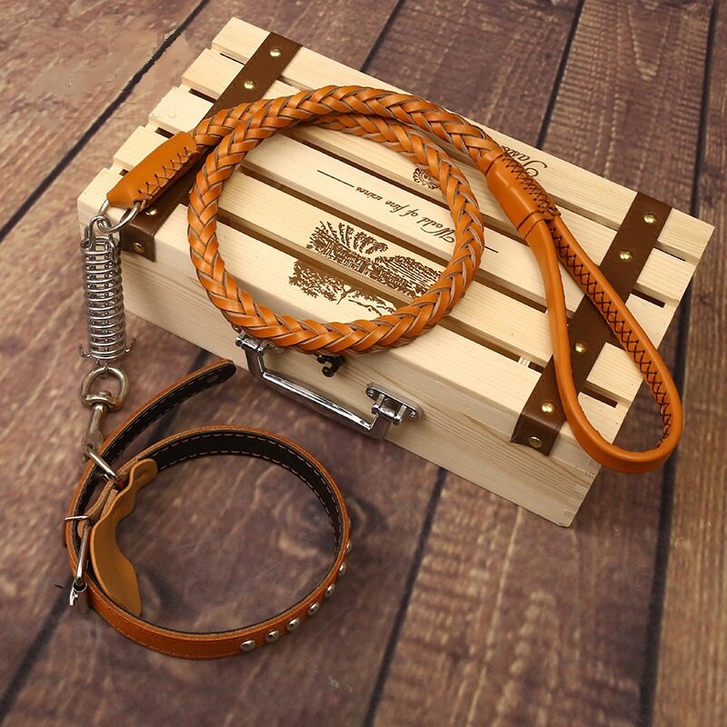 
	4 Colors Deluxe Leather Dog Lead Leash Pet Training Leather Leash for Medium Large Dog