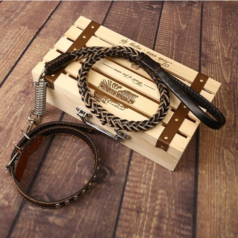 
	4 Colors Deluxe Leather Dog Lead Leash Pet Training Leather Leash for Medium Large Dog