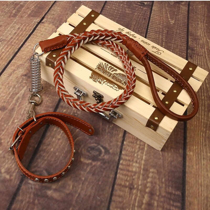 
	4 Colors Deluxe Leather Dog Lead Leash Pet Training Leather Leash for Medium Large Dog