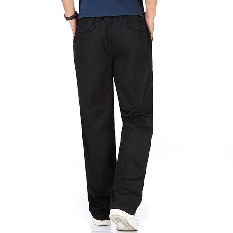 
	Mens Loose Breathable Elastic Waist Design Straight Solid Color Casual Pants