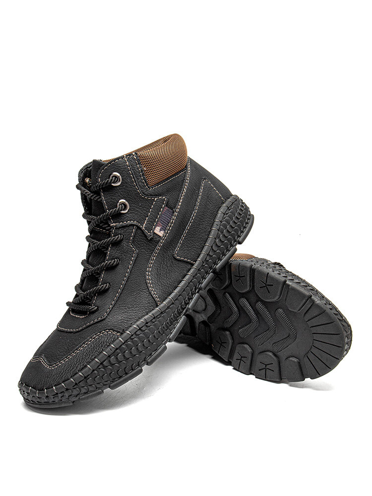 
	Men Hand Stitching Microfiber Leather Lace Up Ankle Boots