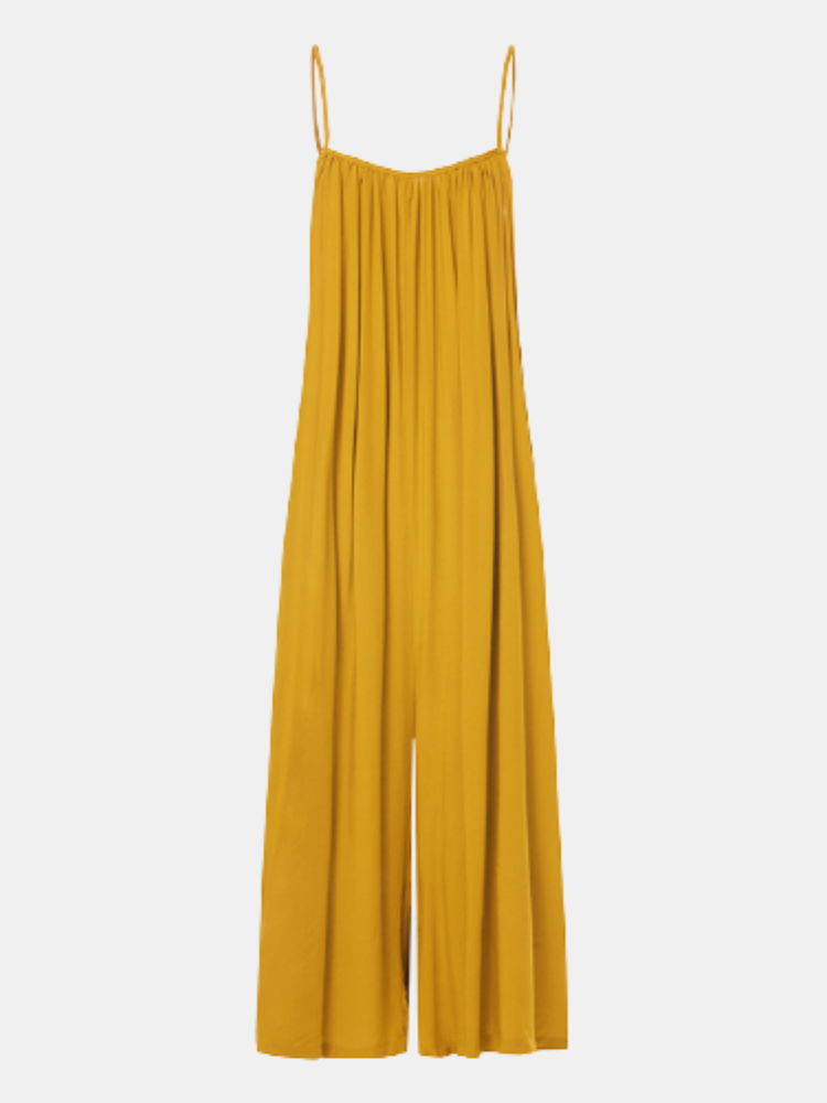 
	Solid Color Strap Wide Leg Plus Size Loose Jumpsuit for Women