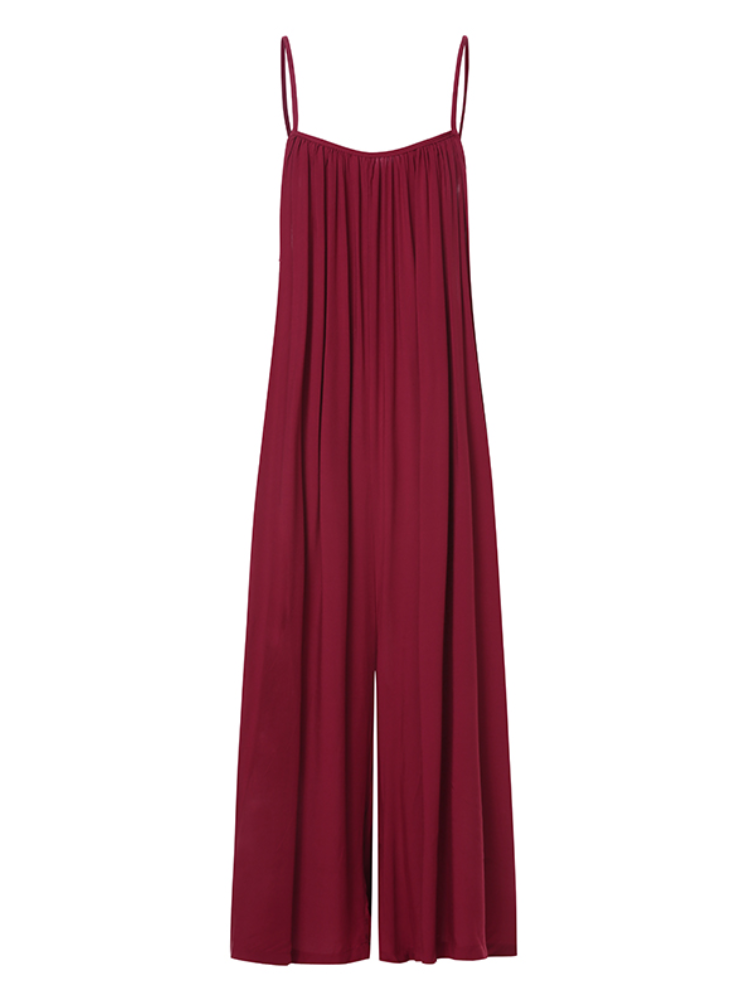 
	Solid Color Strap Wide Leg Plus Size Loose Jumpsuit for Women