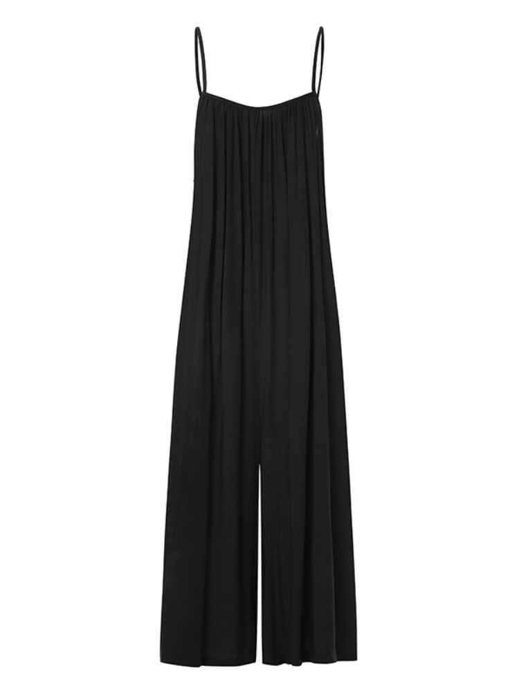
	Solid Color Strap Wide Leg Plus Size Loose Jumpsuit for Women