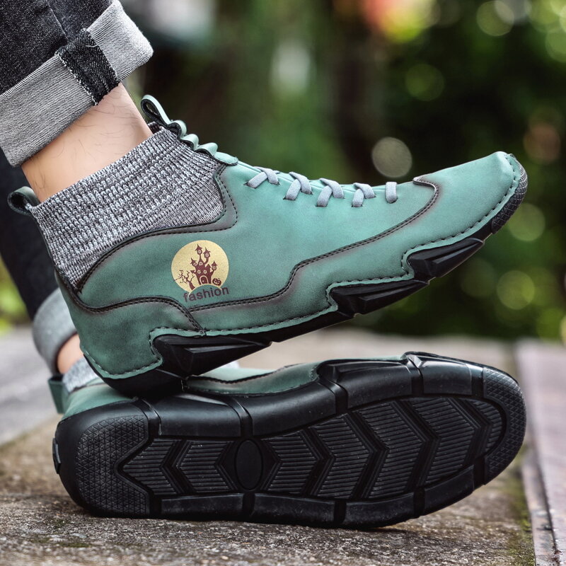 
	Men Microfiber Leather Splicing Non Slip Soft Sole Casual Ankle Boots