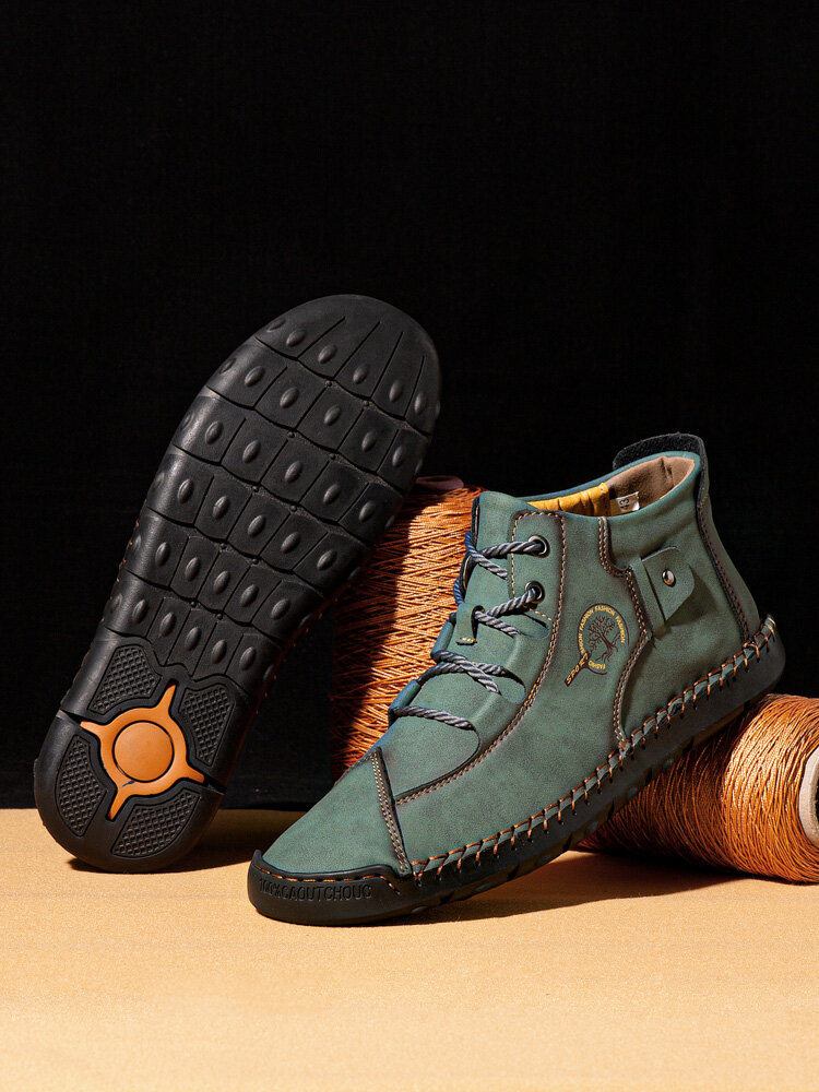 
	Men Hand Stitching Leather Non Slip Soft Sole Casual Ankle Boots