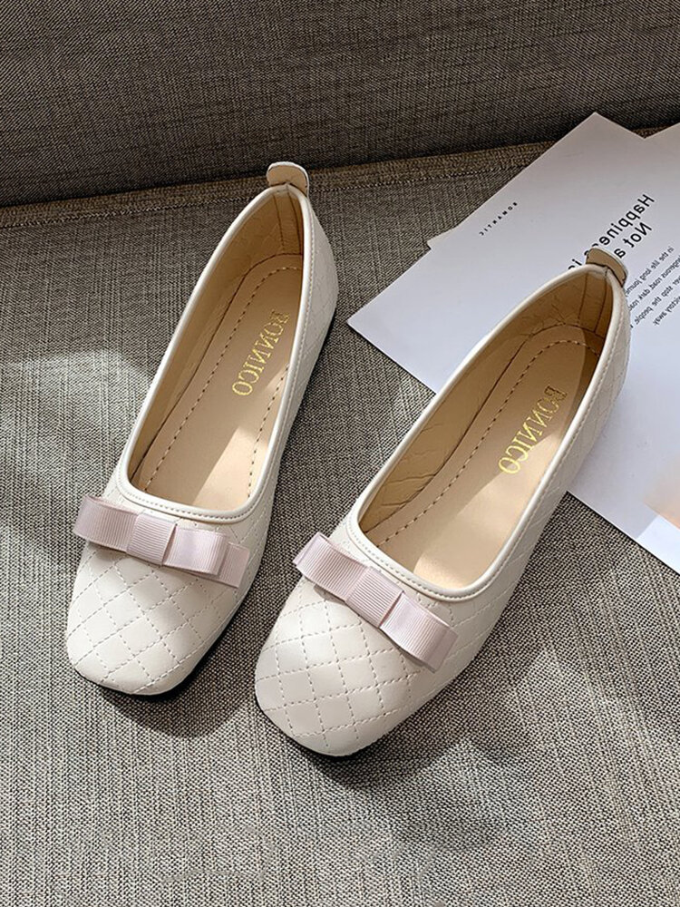 
	Large Sizes Women Bow Decor Solid Color Ballet Flats