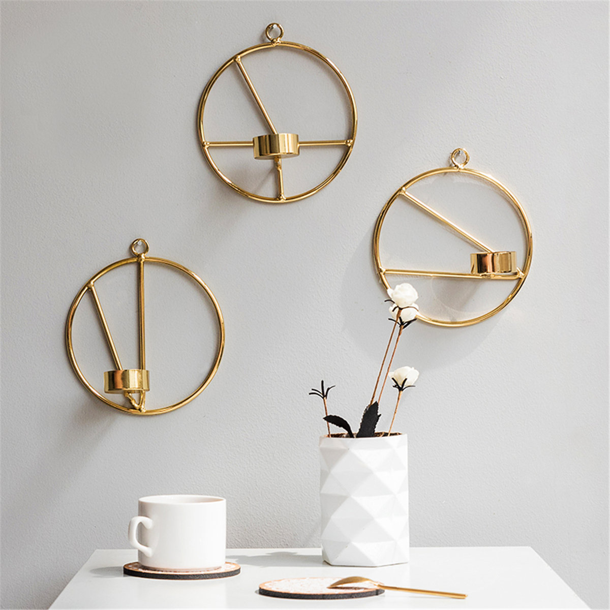 
	Nordic Style 3D Geometric Candlestick Metal Wall Candle Holder Sconce Home Decor