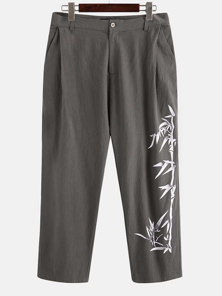 
	Mens Cotton Linen Embroidery Chinese style Loose Straight Harem Pants