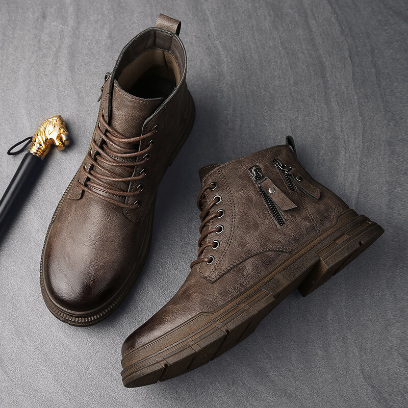 
	Men Brief Non-slip Zippers Lace Up Wearable Casual Ankle Boots