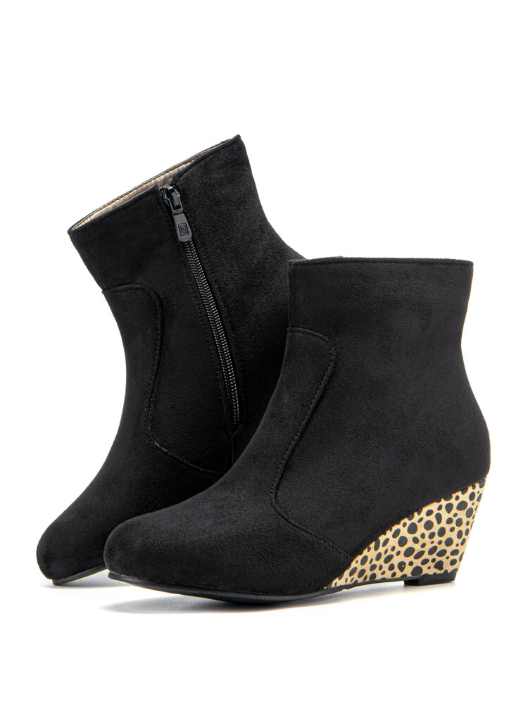 
	Plus Size Women Polka Dot Wedges Pointed Toe Zipper Short Boots